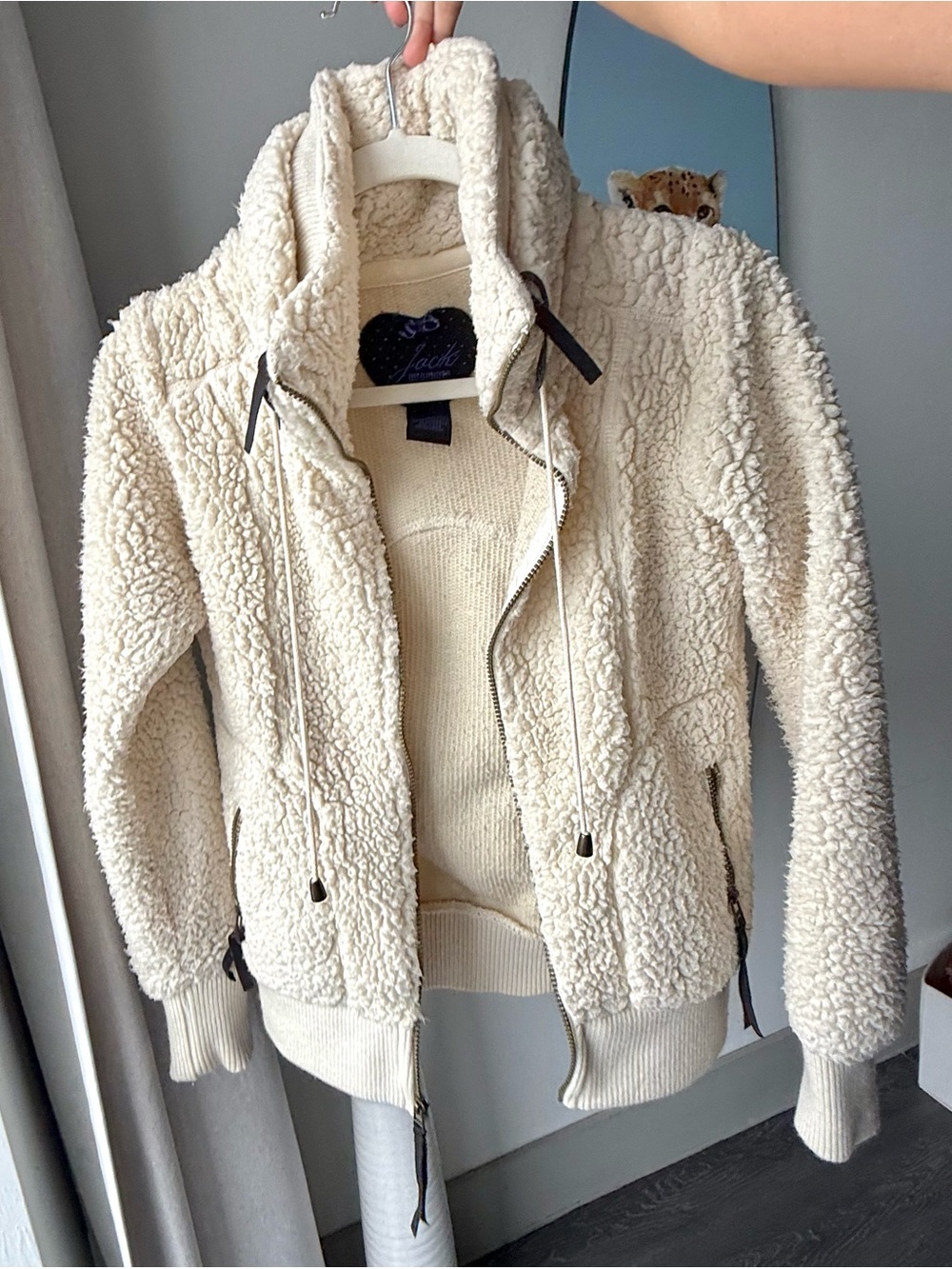 Vintage Jack by BB Dakota Faux Shearling Teddy Jacket Hideaway Hood Cream XS